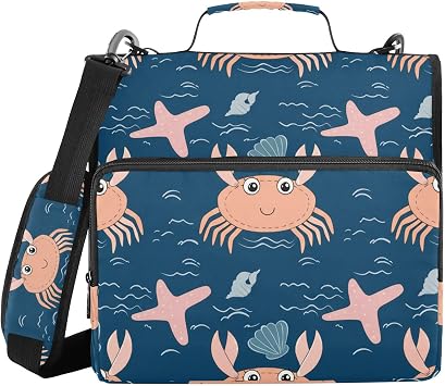 3 Ring Zipper Binder, 500 Sheets Capacity Zip Up Binders, 1.5 Inch Zipper Binder with Multiple Pockets & Expanding File Folder, Pastel Crabs