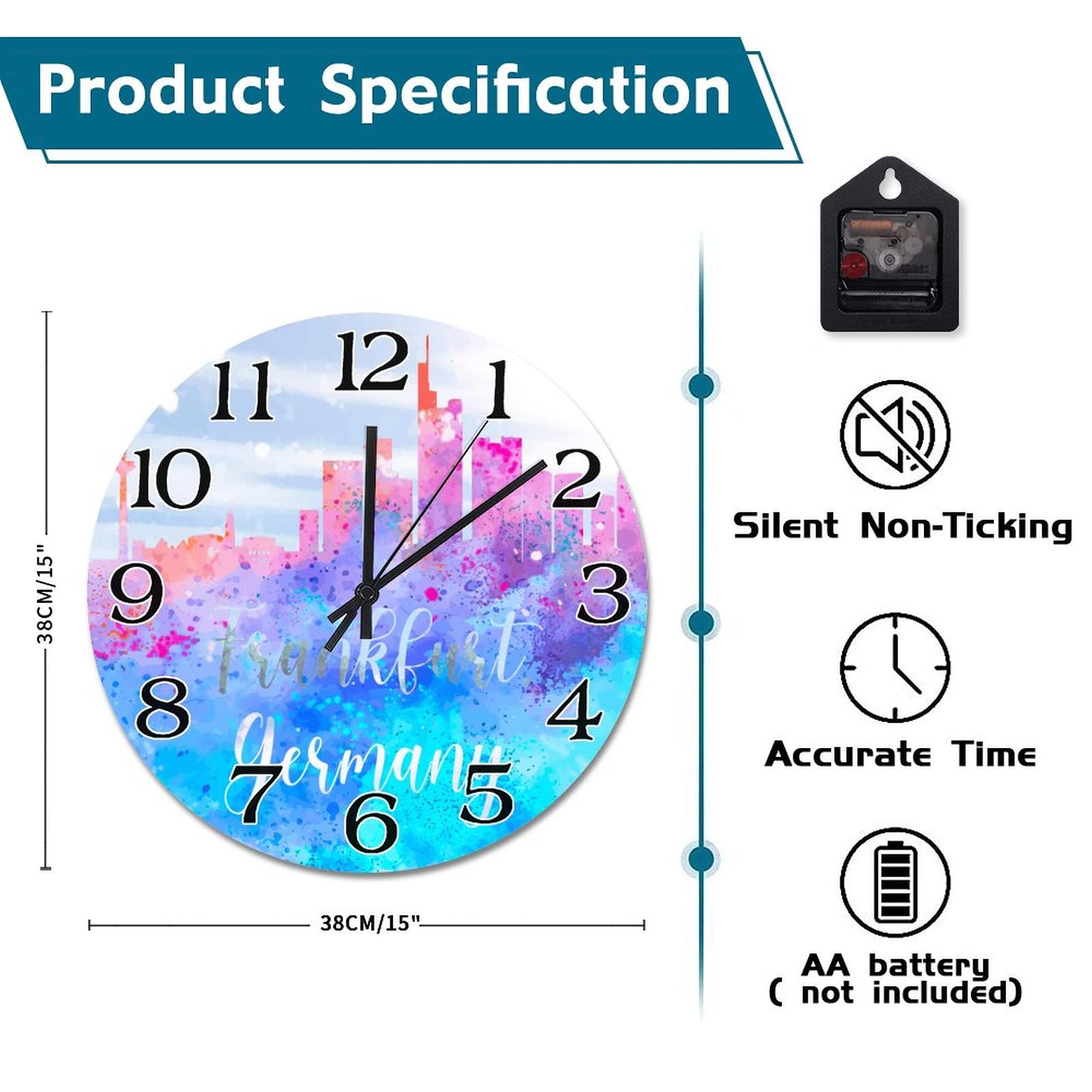 Guangpat Horloges Murales En Bois à Piles - 38,1 Cm - Silencieuses - Pour Chambre à Coucher, Salon, Ferme, Décoration Murale