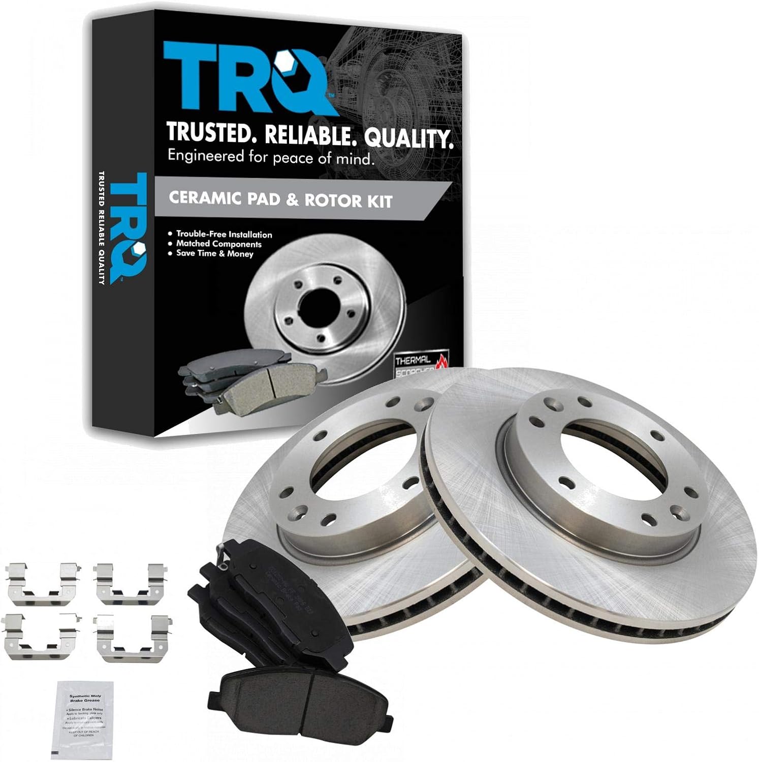 TRQ Front Brake Pad and Rotor Set Ceramic Compatible with 2007-2008 Hyundai Entourage 2006-2014 Kia Sedona