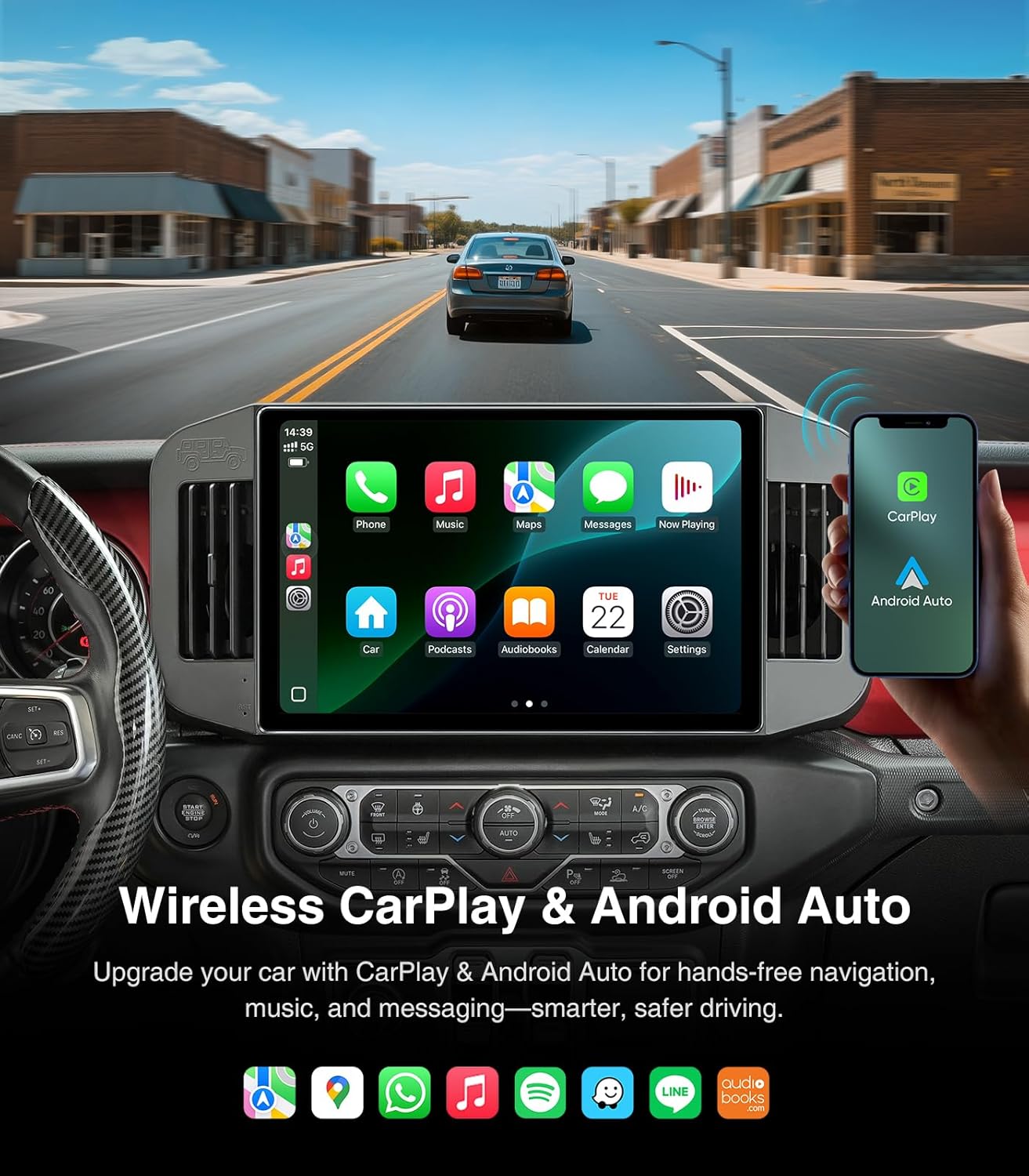 Android Car Radio Stereo for Jeep Wrangler JL Gladiator JT 2019-2023 Wireless CarPlay Android Auto AirPlay MirrorLink GPS Navigation Touchscreen Upgrade Bluetooth Multimedia Player (4G+64G)