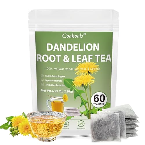 Té de raíz y hoja de diente de león 0.07 oz x 60 bolsitas de té  Té de diente de león 100% natural para desintoxicación del hígado, limpieza y apoyo