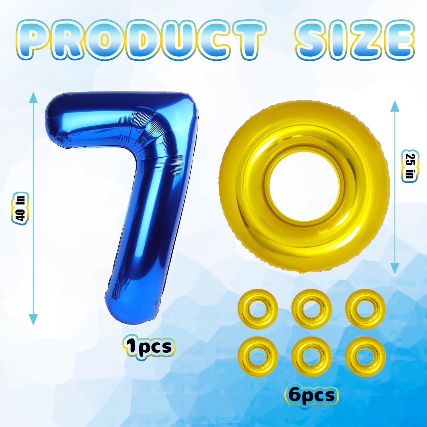 7PCS Gold Ring Balloons, 28'' Blue Hedgehog Golden Circles Balloons, Number 7 Blue Foil Balloon for Kid Birthday Party, Carnival Party Decorations Supplies.(Number7) image 2
