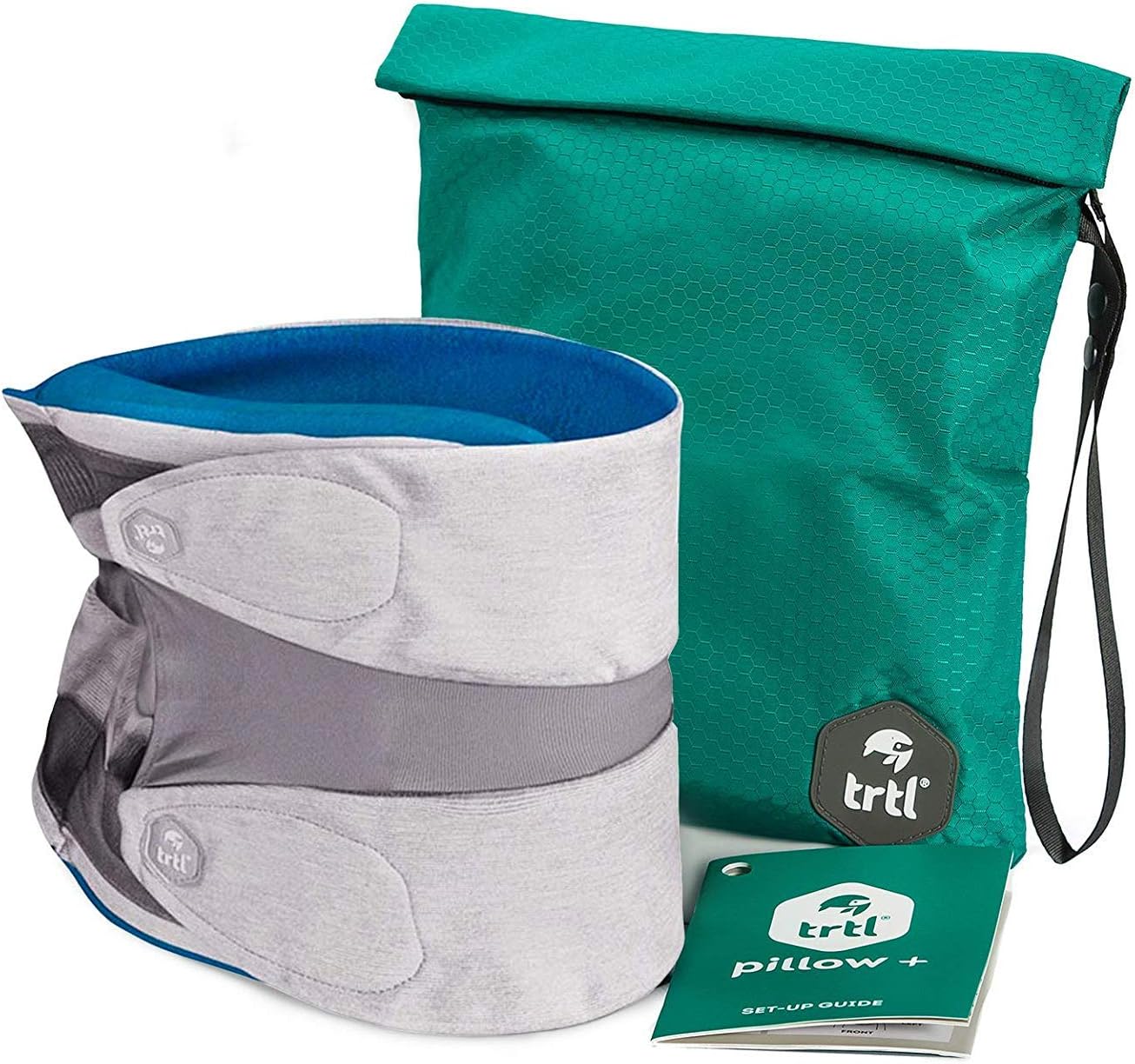 trtl Pillow Plus, Travel Pillow - Fully Adjustable Neck Pillow for Airplane Travel, Car, Bus and Rail. (Blue) Includes Water Proof Carry Bag and Setup Guide. Trtl Travel Accessories