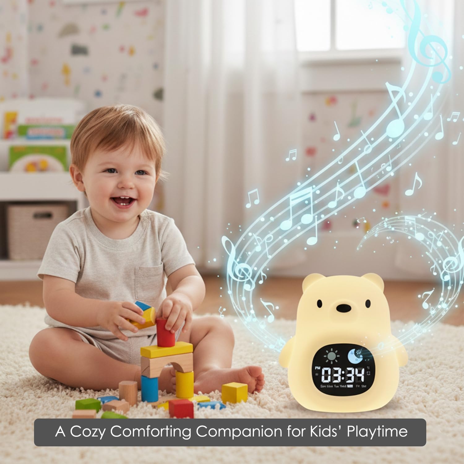 HOME.X Cubbi Sleep Aid Night Light for Toddler Gen.2 - Alarm Clock, Wake-Up Light, Sleep Mode, Music & White Noise Soother, Tap Control Colors, Soft Silicone, Rechargeable