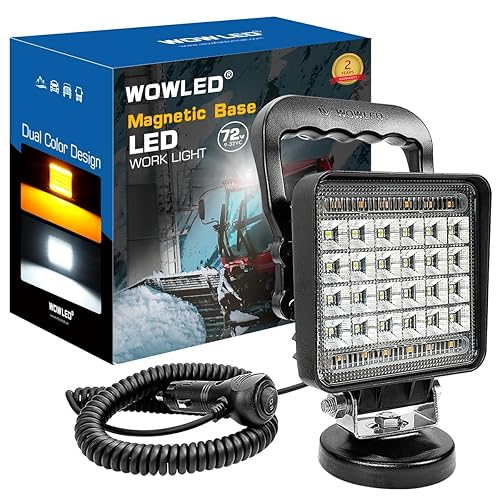 WOWLED Magnetic Light Bar, Amber & White Dual Color LED Work Light with Magnetic Base, Portable Camping Spotlight, 72W Cigarette Lighter Light, Car Spotlight for Truck Tractor Trailer Lawnmower