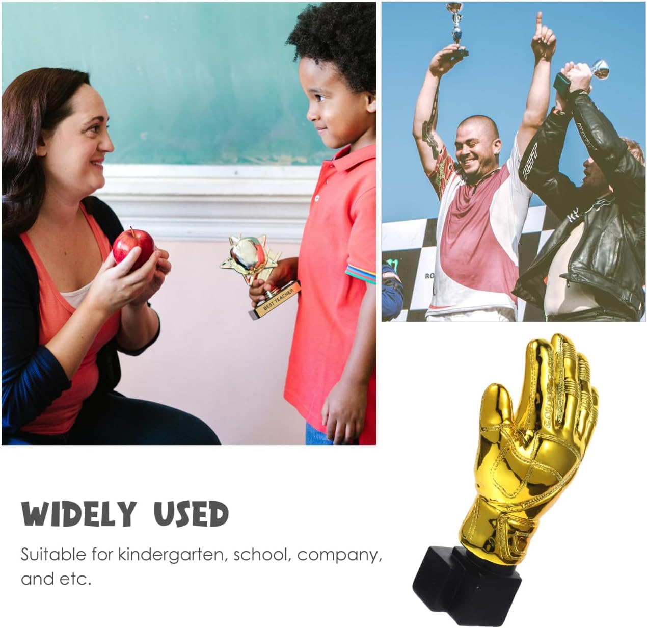 NOLITOY Goalkeeper Gloves Golden Trophy, 10.41 Inch Golden Goalie Gloves Shape Soccer Match Award Toy with Base for Office, School, and Kindergarten Recognition