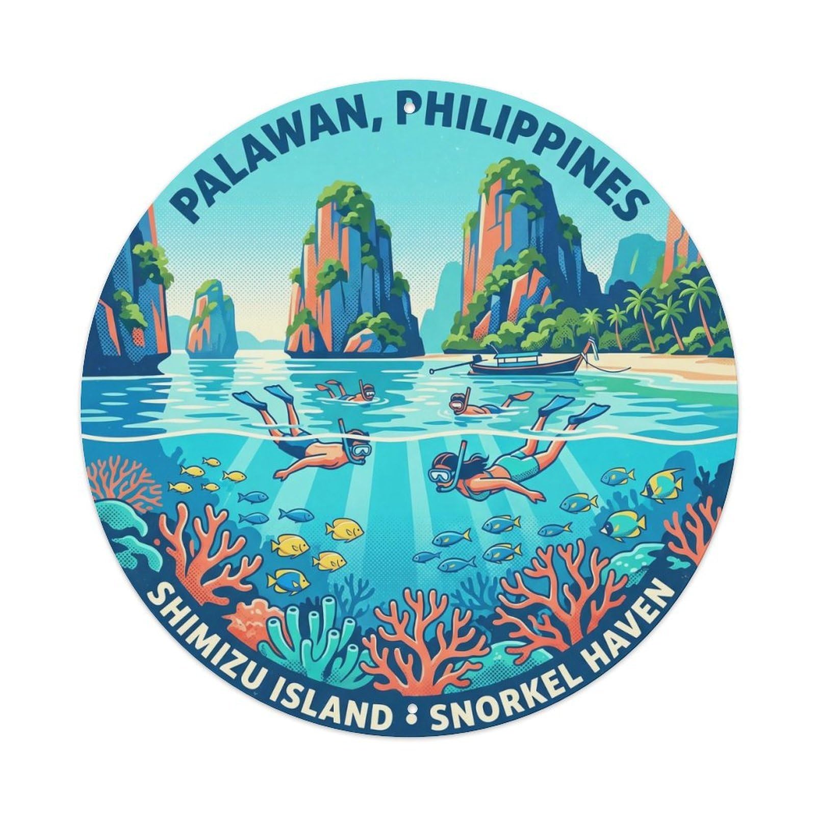 Odgynaw 8X8inch(20X20cm) Palawan Shimizu Island Coastal Travel Lagoon Coast Metal Tin Sign