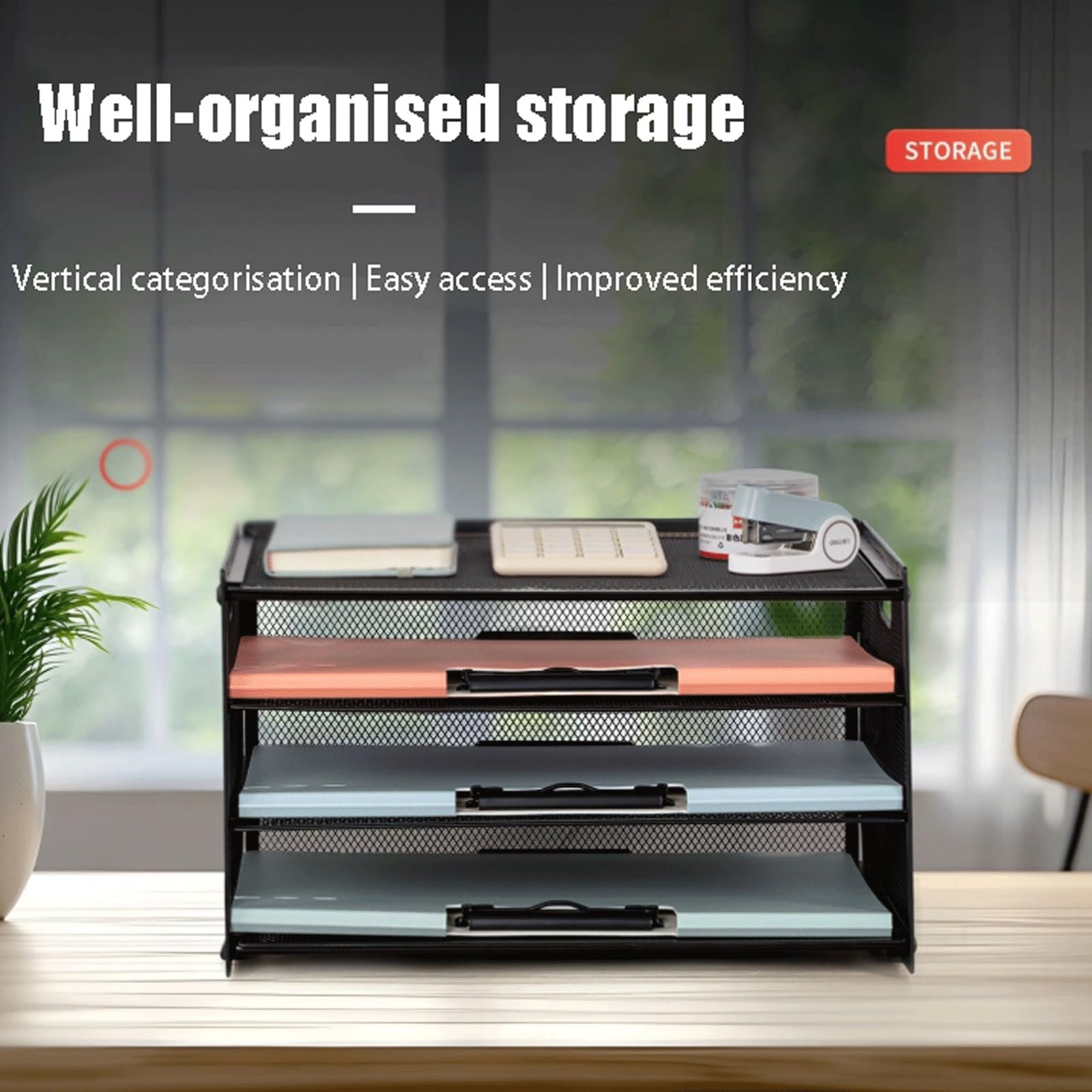 Organizador de escritorio de malla, Organizador de Bandeja de Archivos, Carpetas A4, Cartas, Papel, Bandeja organizadora de Escritorio de Metal(Blue,5-tier)