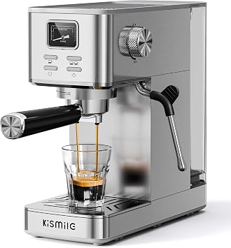 Kismile Espresso Machines with Milk Frother, Professional Espresso Coffee Machines with Removable Water Tank, Cappuccino & Latte Machine with Steam Frother for HomeStainless Steel