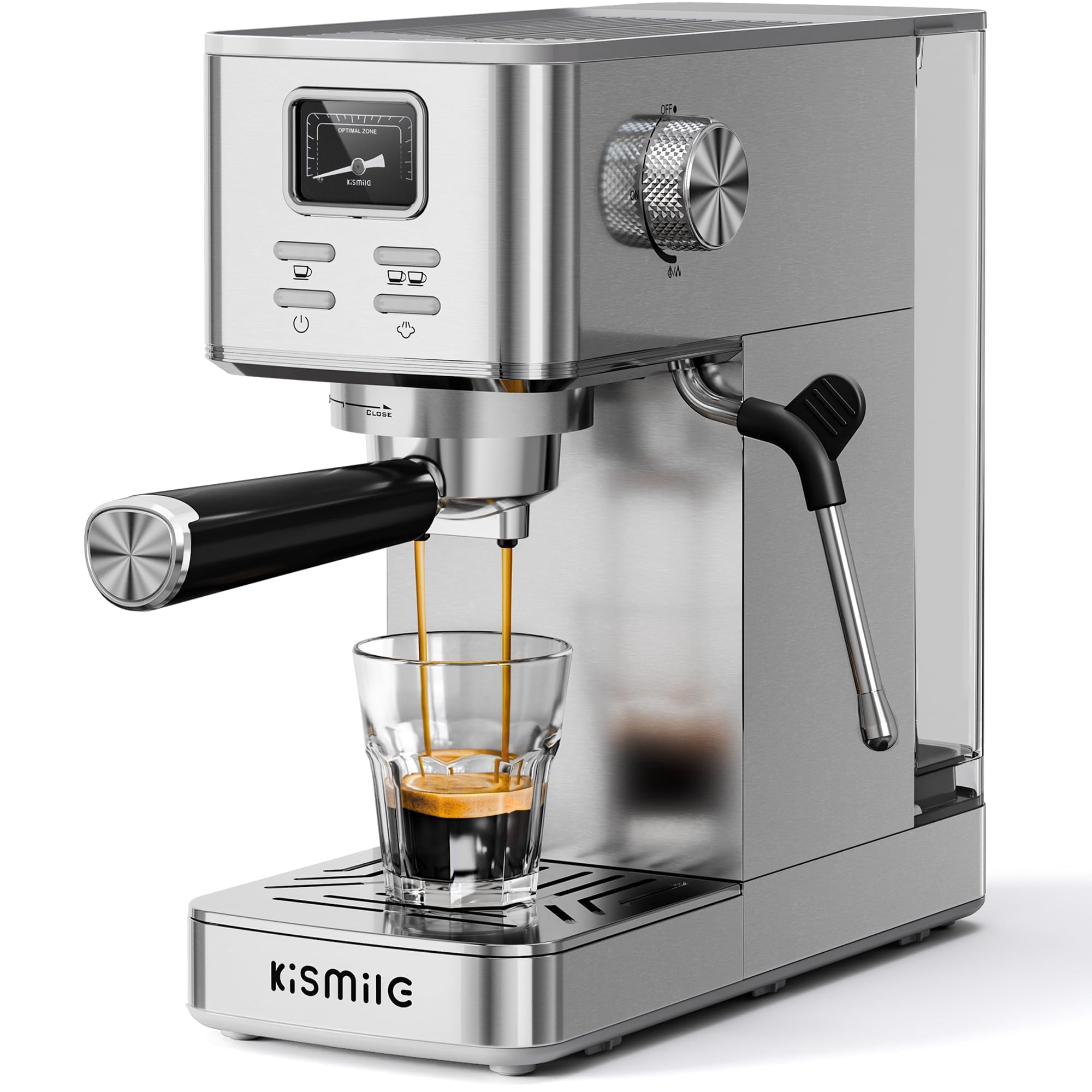Kismile Espresso Machines with Milk Frother, Professional Espresso Coffee Machines with Removable Water Tank, Cappuccino & Latte Machine with Steam Frother for Home(Stainless Steel)
