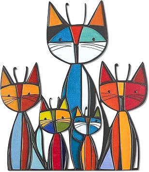 Lonxio Metal Cat Wall Art Decor - Colorful Mid Century Wall Sculpture for Cat Lovers, Perfect for Bathroom, Living Room, Kitchen, Office Glamorous