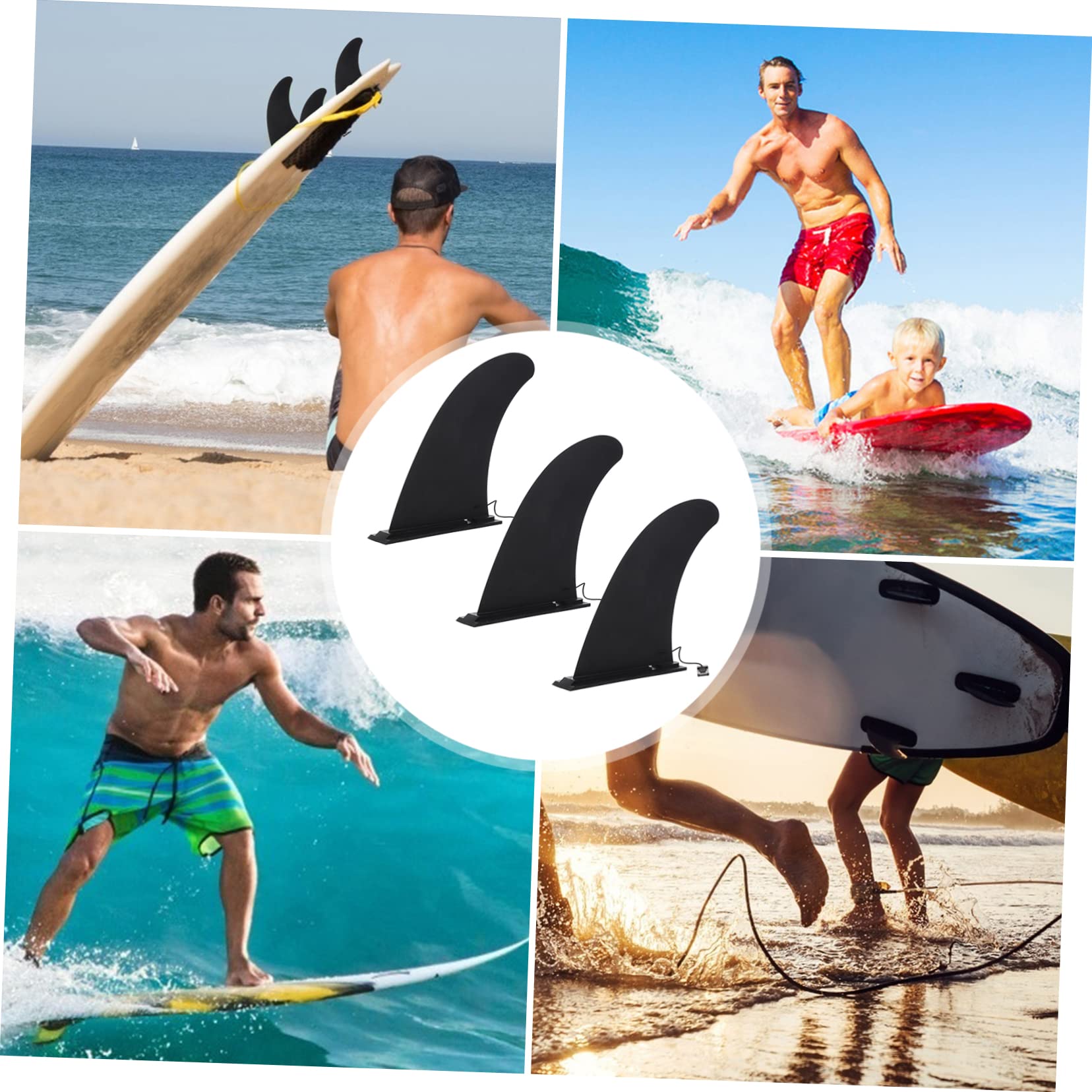 Lot de 3 Ailerons de Longboard en Nylon, à Clipser, pour Planche de Surf, Design Renforcé, Virages Serrés, Noir | Longboard et Paddle Surf, Virages Rapides et Serrés, Fixation par Insertion