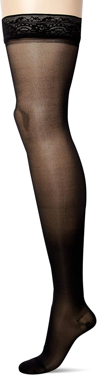 Blue Jay An Elite Healthcare Brand Ladies Sheer Moderate Support - 20-30 mmHg, XX-Large | Thigh High with Closed Toe, Stay-Up Lace Top, Light Weight Stockings, Firm Support, Medical Benefits, Black