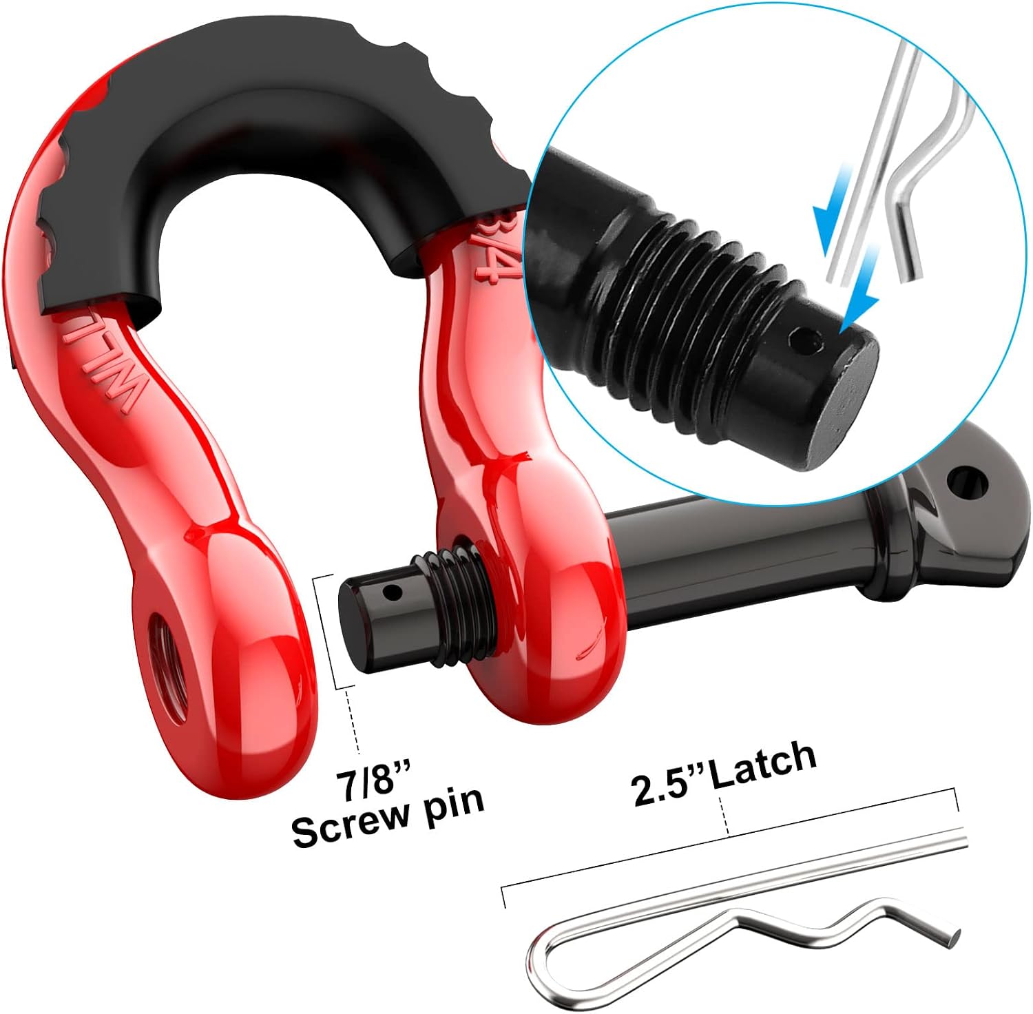 D Ring Shackles 3/4" Heavy Duty 4.75 Ton Screw Pin Anchor Shackles Universal Fit for Off-Road Bumper and Vehicle Recovery Rigging Point Tow Shackle Red Color Clevis Shackle-2Pk