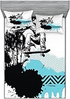 Vista 71 de Ambesonne Island Map - Juego de sábanas bajeras y fundas de almohada, mapa del tesoro súper detallado, diseño de piratas rústicos grungy, tema