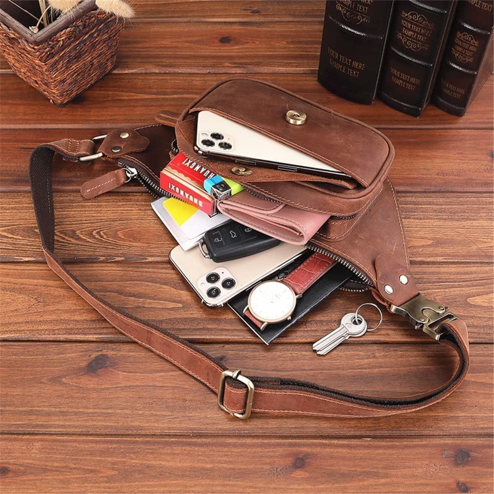 Skórzana Męska Torba Typu Crossbody Na Co Dzień, Podróżna, Etui Na Papierosy, Torba Podróżna Na Pas, Męska,Brown-35 * 14 * 7cm