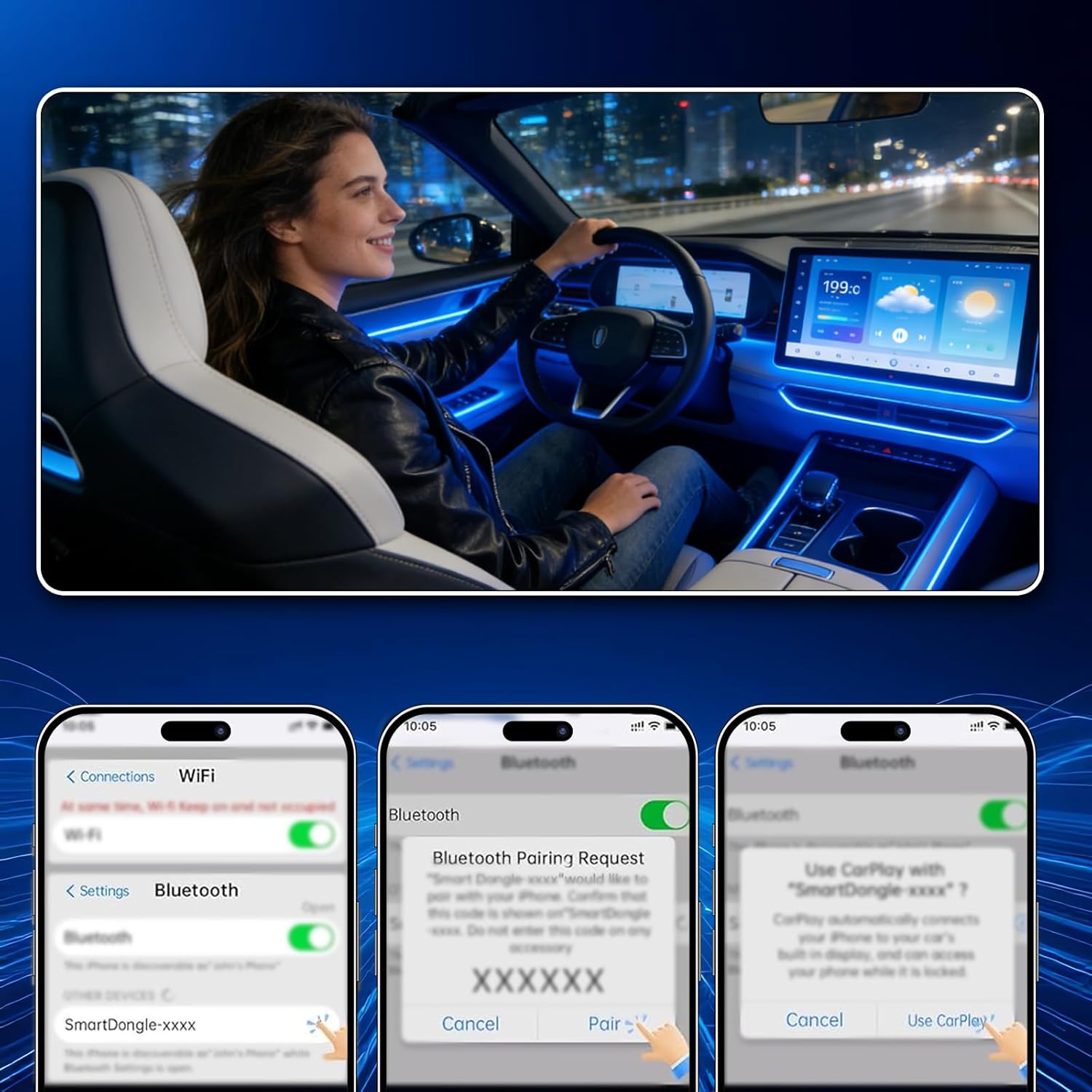 Mini Wireless for Carplay Adapter for iPhone & Android Auto, USB Plug & Play, Zero Delay Wireless 2 in 1 Adapter, Bluetooth Wi-Fi Pairing Allows for Easy Access to Navigation, Voice Control Etc