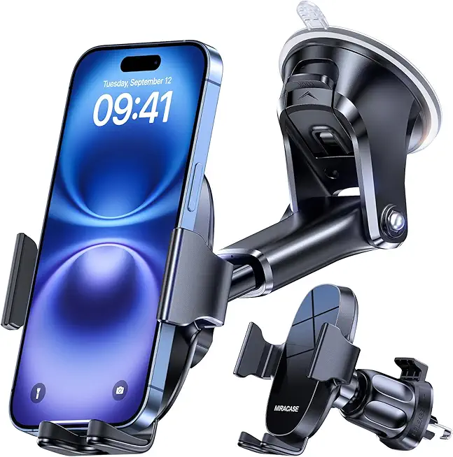Miracase Handyhalterung Auto Universal [Starker Saugnapf und Metallhaken] kfz Handy Halterung lüftung Armaturenbrett Windschutzscheibe Handyhalter für iPhone Galaxy Alle Smartphones