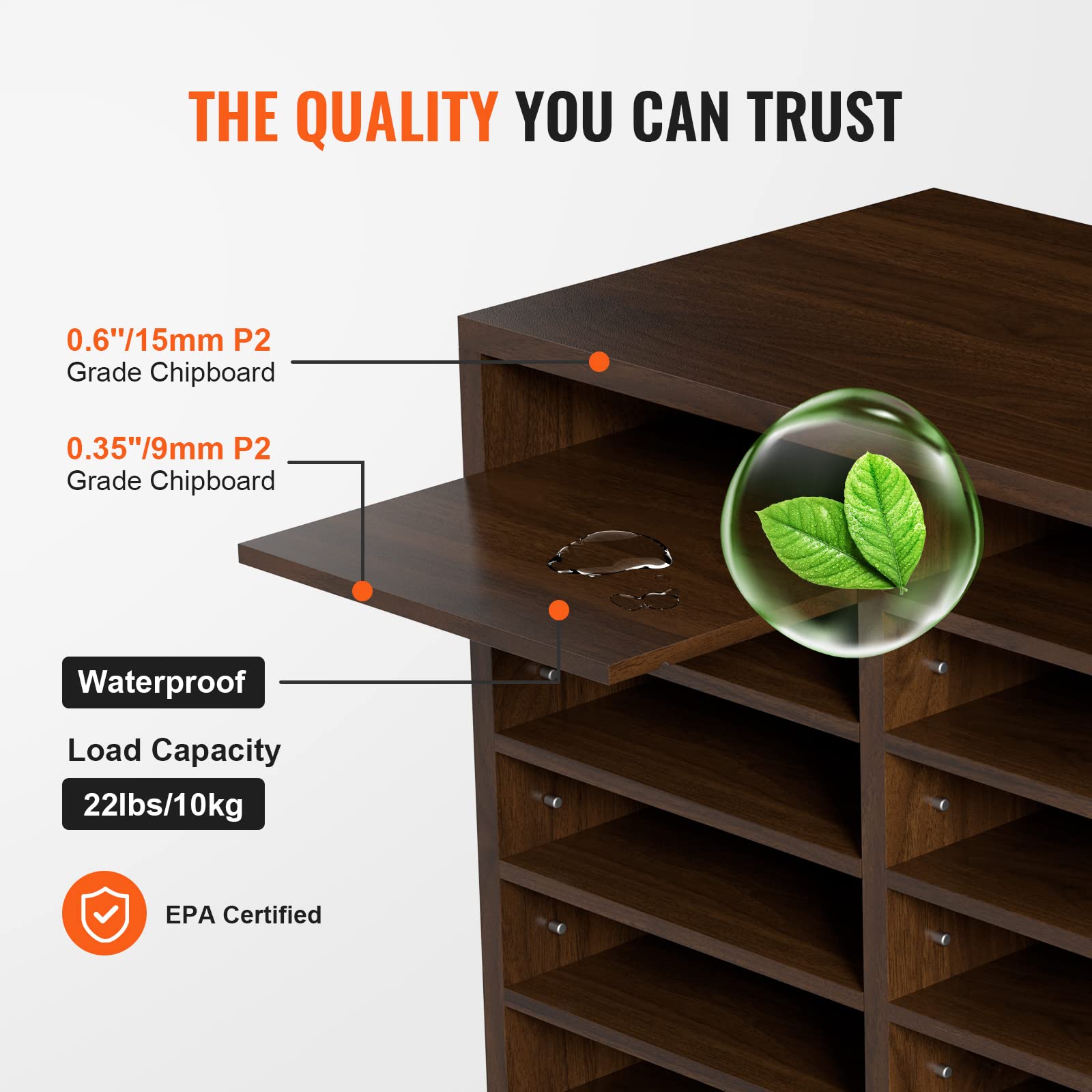 VEVOR Organizador de Literatura de madera Aglomerado Estante de Almacenamiento de Documentos de 12 Compartimentos 52x30,5x41 cm Clasificador de Literatura con Estantes Ajustables para Oficina, Marrón