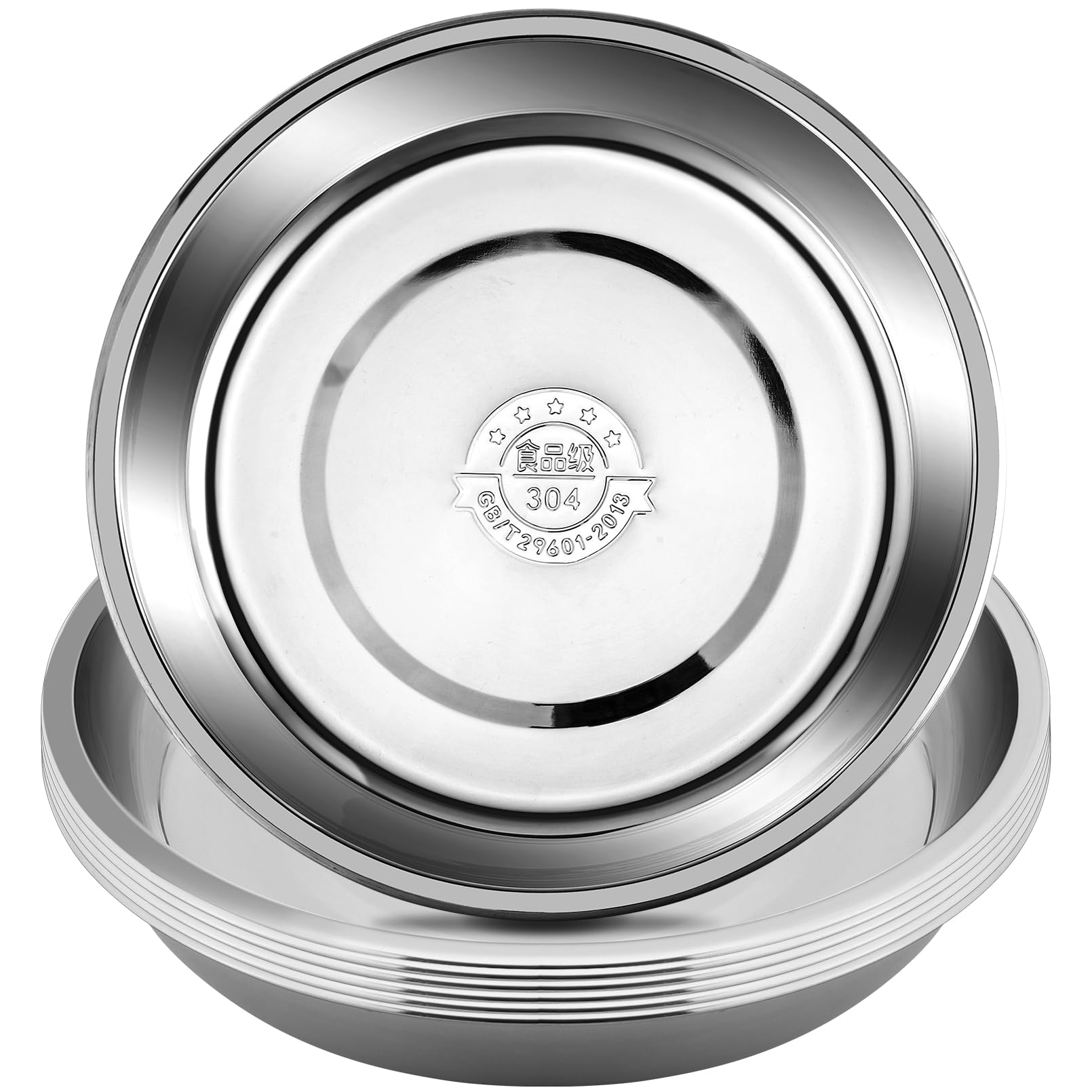 6 platos redondos de acero inoxidable