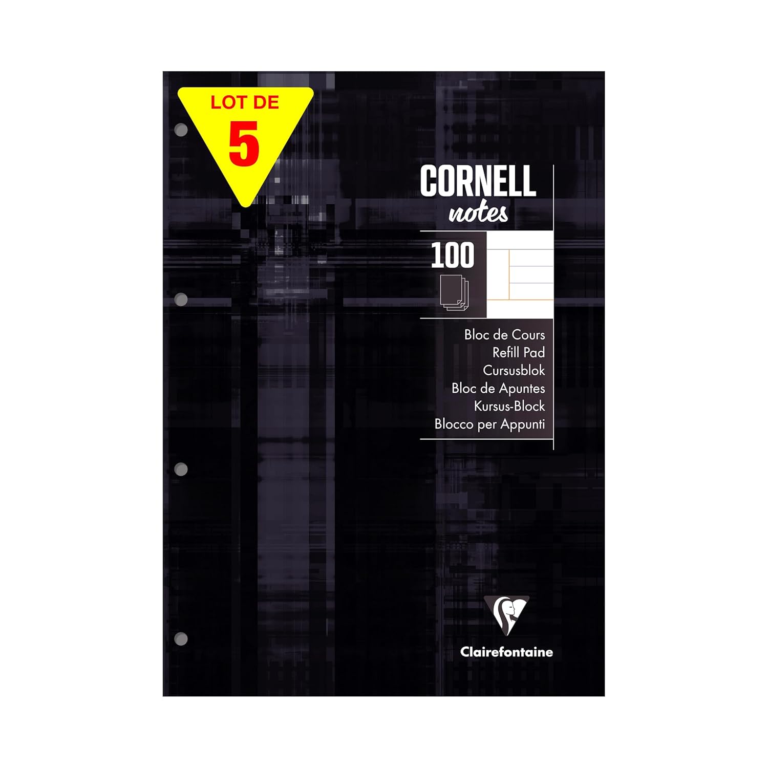 Clairefontaine 58198CPack Set of 5 Coursepads "CORNELL notes" Glued Perforated Black - A4 21x29,7 cm - 200 Lined Pages - White Paper 90 g - Laminated Card Cover      Office Product – May 7, 2025