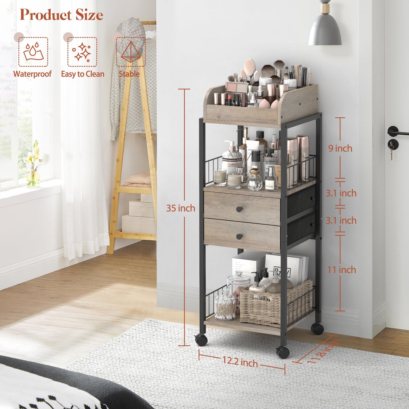 Floor Makeup Organizer with Drawers and Shelves
