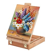 Vista 6 de DEAYOU Wood Tabletop Easel Storage Box, Beechwood Portable Sketchbox for Painting, Adjustable Wooden Desktop Drawing Easel Case for Art Supplies