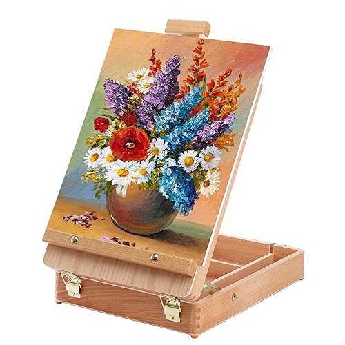 Miniatura 6 de DEAYOU Caja de almacenamiento de caballete de mesa de madera, caja de bocetos portátil de madera de haya para pintar, funda de caballete de madera
