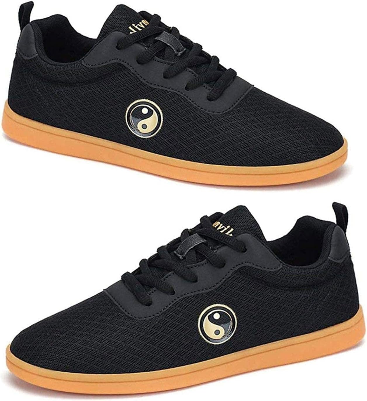 TECDOTO Unisex Taekwondo Shoes Adults Taichi Martial Arts Sneaker Lace-Up Soft Sole Karate Shoes for Fitness Exercises Foot Protection Equipment,Black-6.5