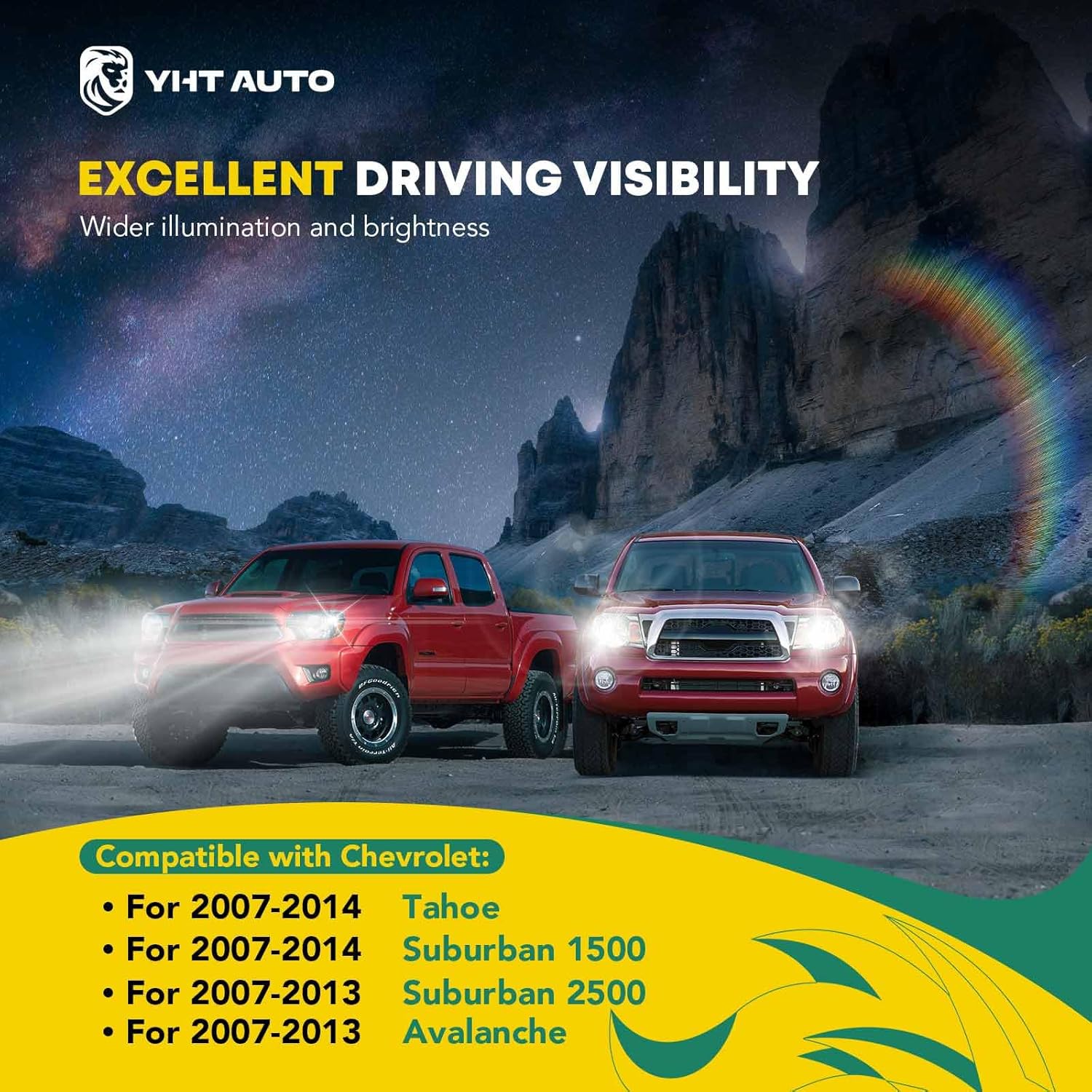 YHTAUTO Pair Headlights Assembly Compatible with 2007-2014 Chevy Suburban Tahoe Avalanche, No Bulbs Included, Direct Fit DOT Certified Head Lights Lamps, Clear Lens Chrome Housing