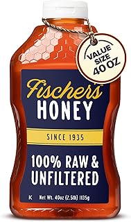 Fischer's 100% Pure, Raw & Unfiltered Honey, 40 oz – USA Made Honey – All-Natural Sweetener – Rich Flavor Profile, Packed with Nutrients