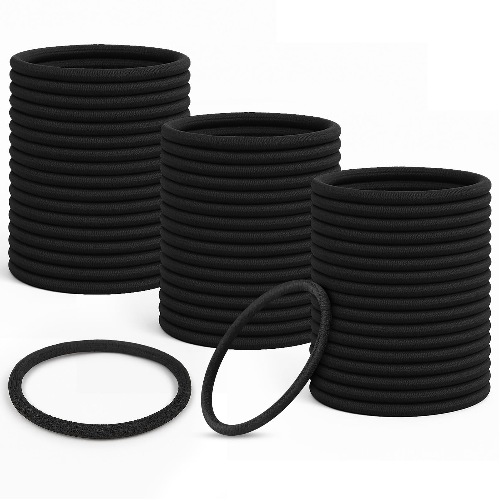 50PCS Black Hair Bobbles 4mm Thick Soft Elastic Hair Ties - Metal-Free Strong Hold Ponytail Holders Thick Hair Friendly Unisex for Women Men Girls Kids