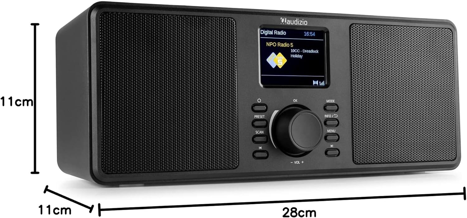 Dimensions of Audizio Monza DAB+ FM Radio.
