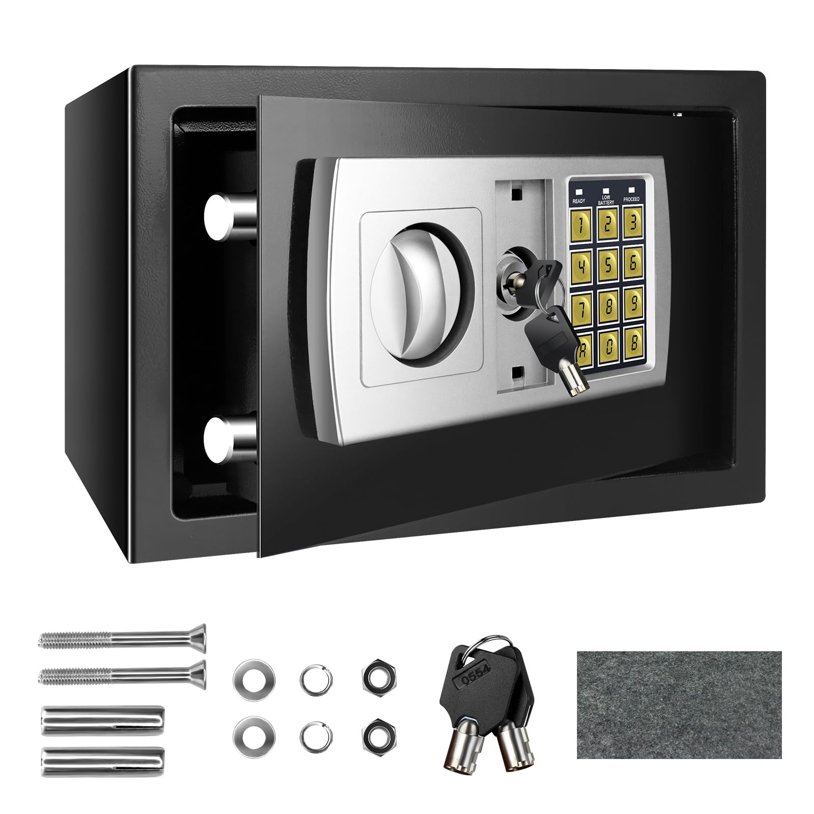 8.5L Electronic Digital Safe Box, Fireproof Security Box Home Office Money Cash Jewelry Steel Safety Box with 2 keys, Wall Mounted Mini Safe for Home Office Hotel, 31 x 20 x 20 cm, Black