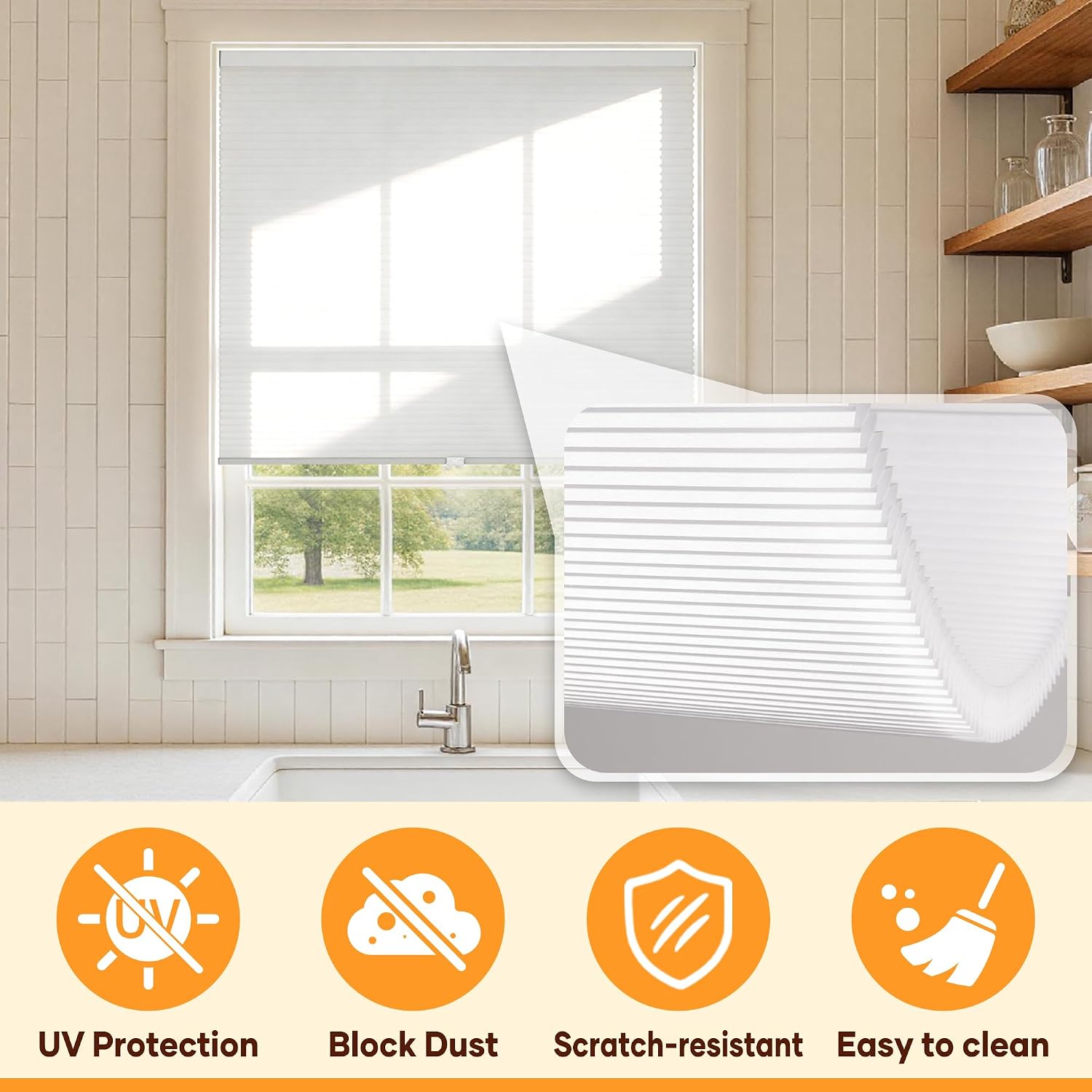 Cordless Thermal Insulation Cellular Shades,White,31''Wx48''H