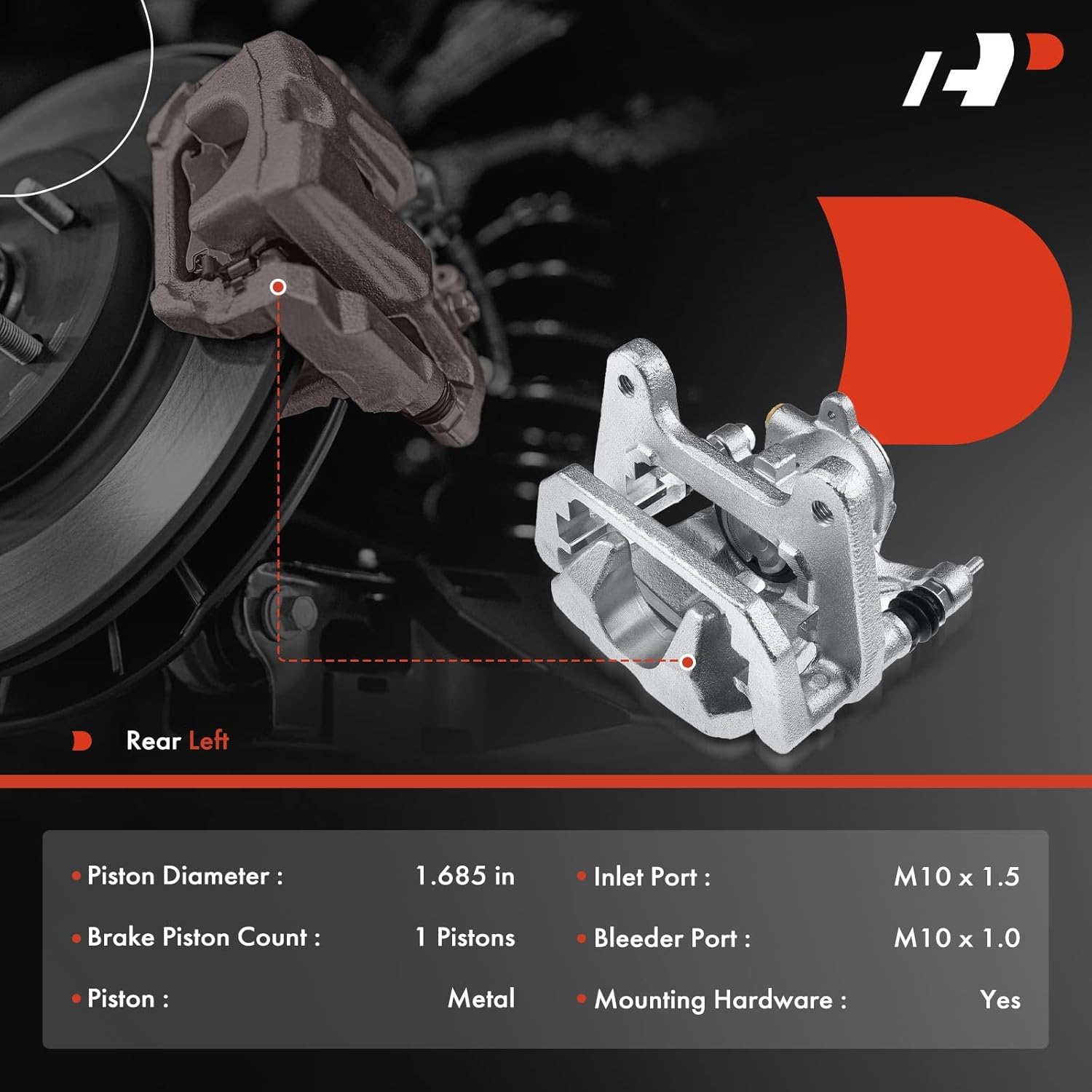 A-Premium Disc Brake Caliper Assembly with Bracket Compatible with Select Jeep Models - Cherokee 2014 2015 2016 2017 2018 2019 2020 2021 - Rear Left Driver Side
