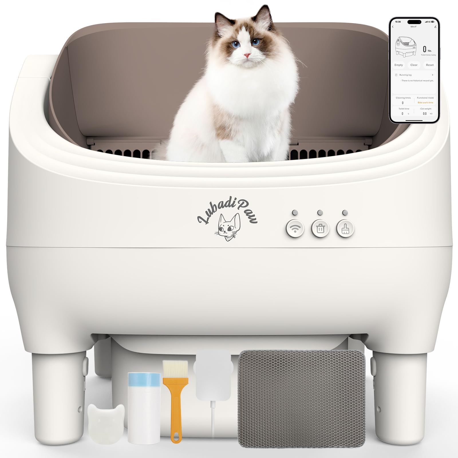 LubadiPaw Self Cleaning Cat Litter Box, Smart Automatic Litter Box with Double Odor Removal, 78L Large Capacity, APP Control, Anti-Pinch for Multiple Cats