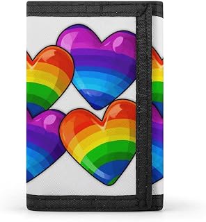 Rainbow Hearts Trifold Wallet with Cash Pocket & Card Holder | Secure Zipper Pocket, Metal Keyring, Polyester Portable Slim Wallet, Minimalist Outdoor Sports Wallets for Men, Women, Gift