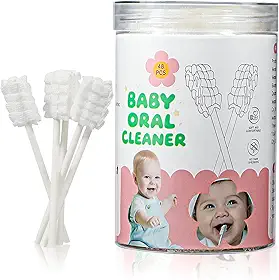 Limpador de língua para bebês, 48 unidades, cotonetes de gaze para cuidados bucais recém-nascidos – Toalhetes de boca descartáveis macios para 0 a 36 meses, alternativa para escova de língua