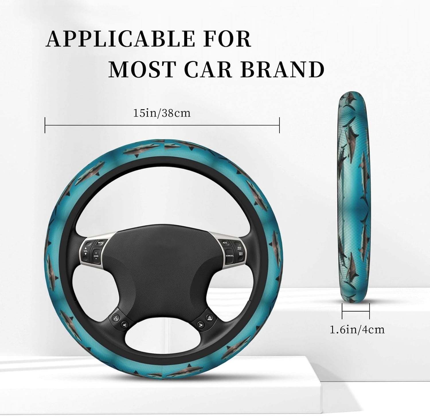 Fish in The deep sea Universal Steering Wheel Cover for Cars, Steering Wheel Protective Cover, Double-Layer Thickened Steering Wheel Cover (15 inches in Diameter),