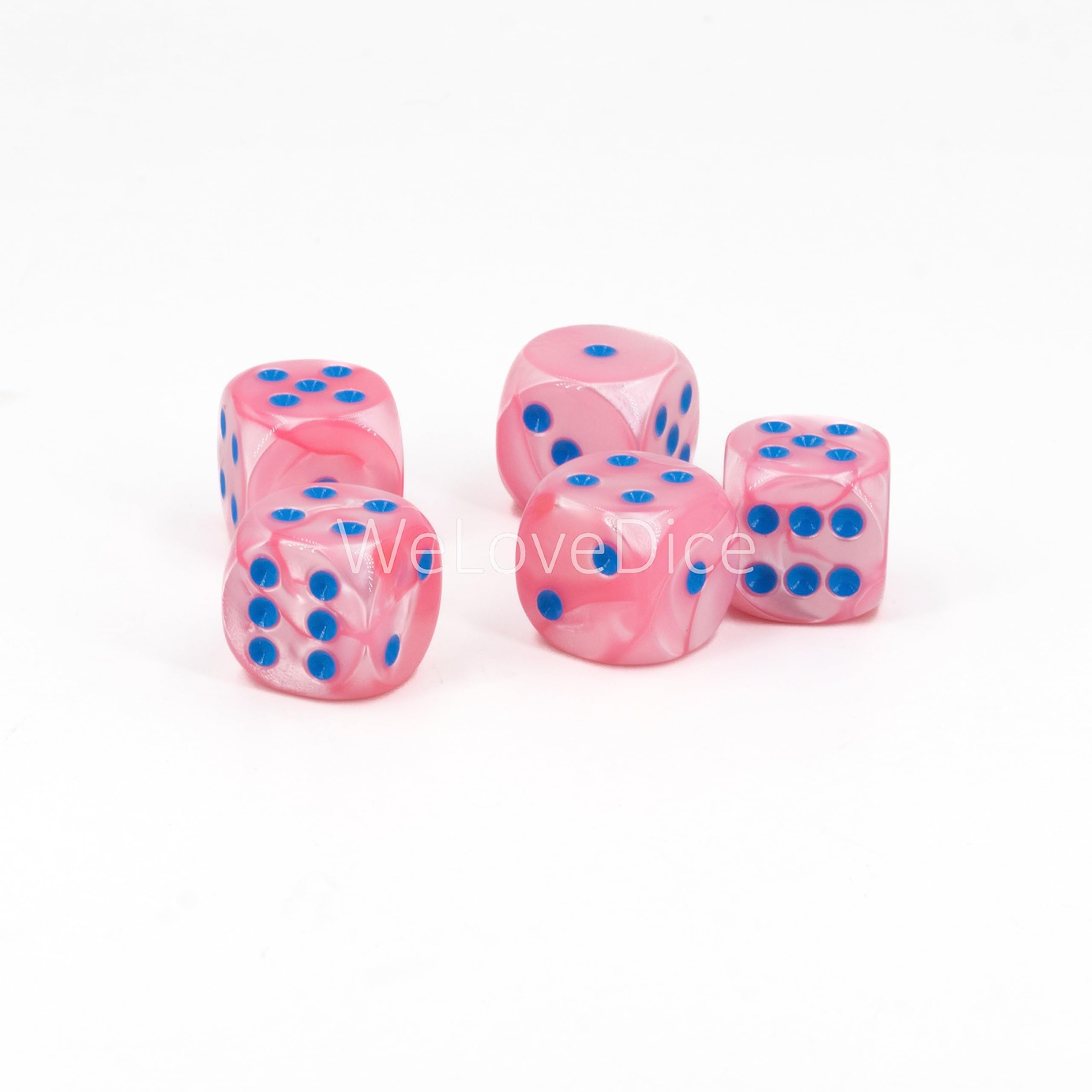 W6 Würfel Aus Acryl – 16 Mm, Grau Mit Blauen Punkten, Made In Germany, 5 Stück