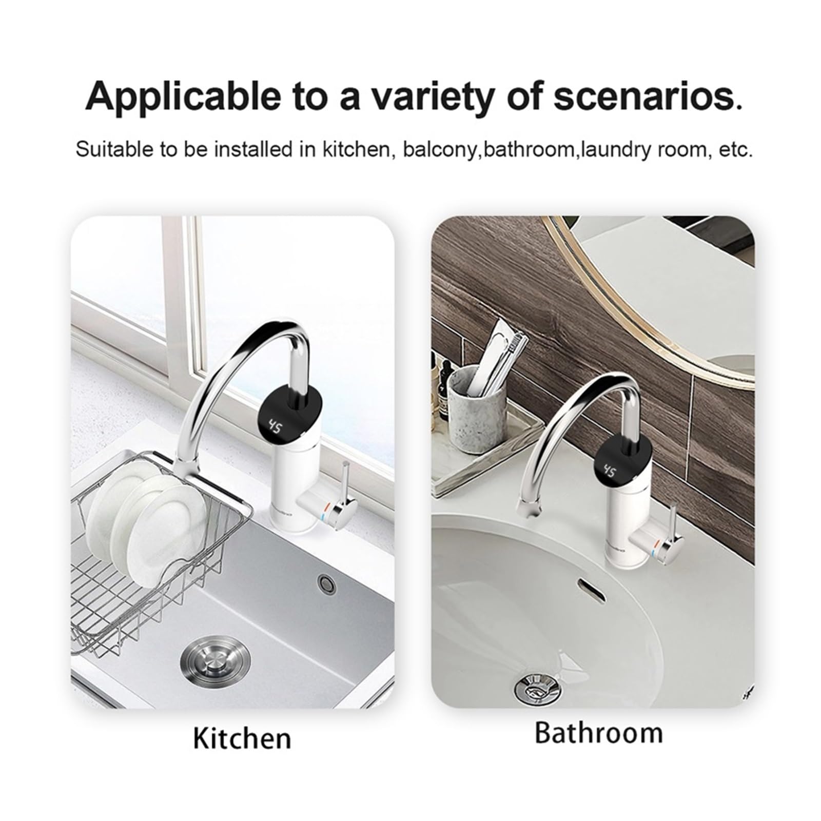 Scaldabagno Elettrico Rubinetto da Cucina for Acqua Calda Istantanea Scaldabagno Elettrico Senza Serbatoio 2in1 Rubinetto Riscaldante La Sicurezza Efficiente(White)