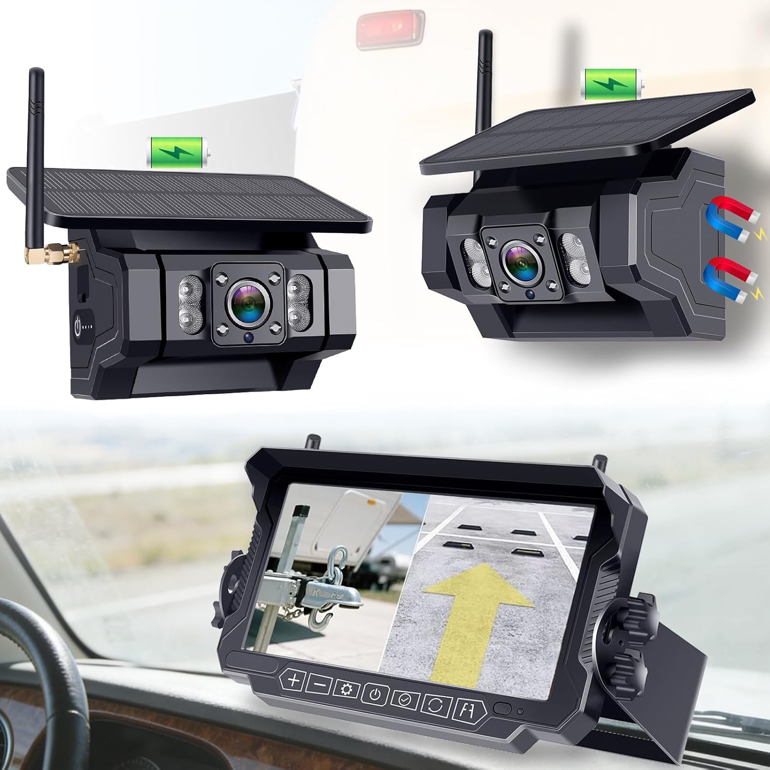 Magnetic Wireless Backup Camera: 3s Attach for RV/Trailer Owners - Effortless Switch Between Truck & Trailer - No Permanent Damage - 340° Wide Angle Captures Full Rear View (2 Cameras)