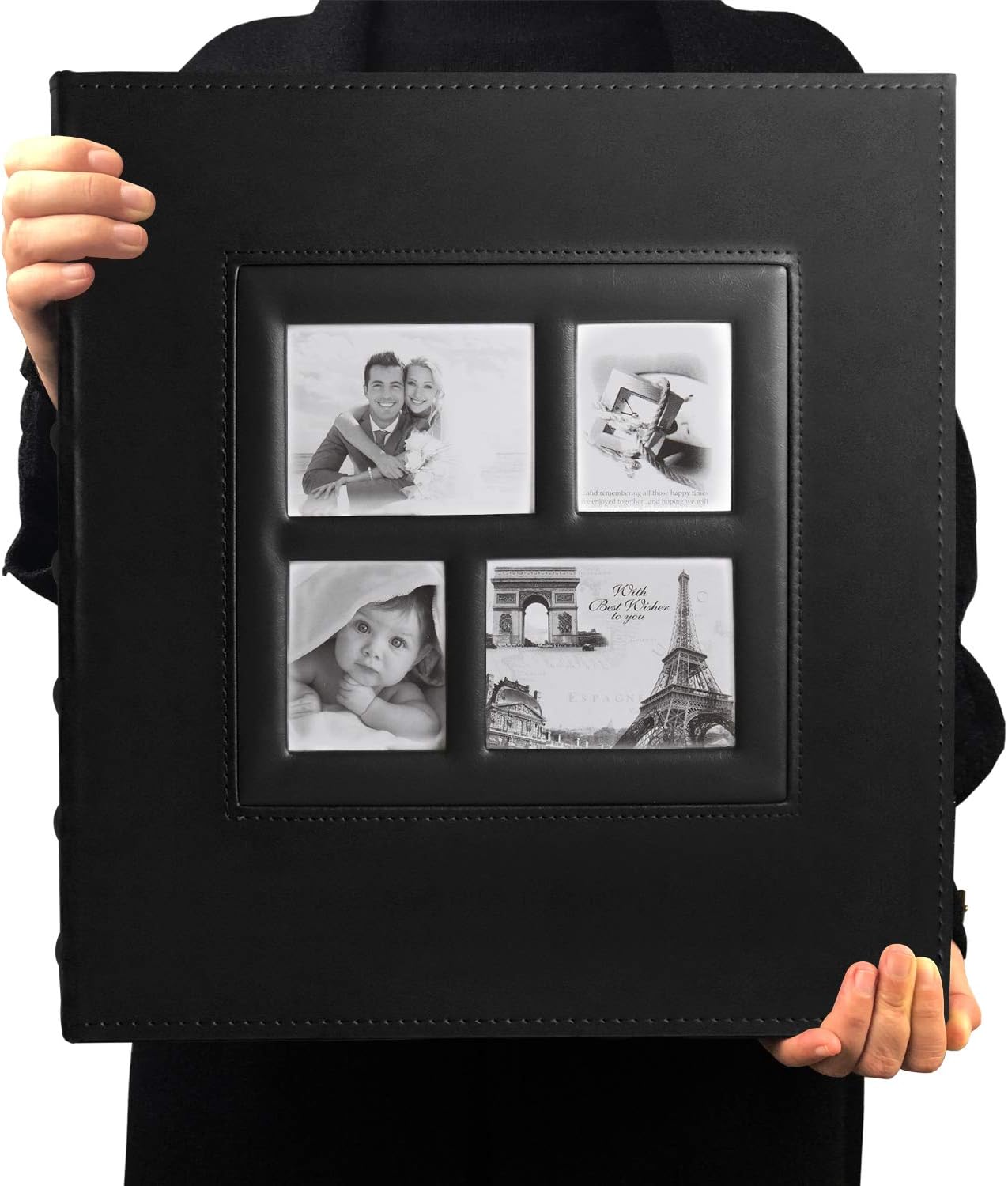 RECUTMS Photos Book Album 4×6 Hold 500 Pockets Leather Cover 3-Ring Binder Family Picture Album for Family Wedding Anniversary Baby Vacation Daughter Gift(Black)