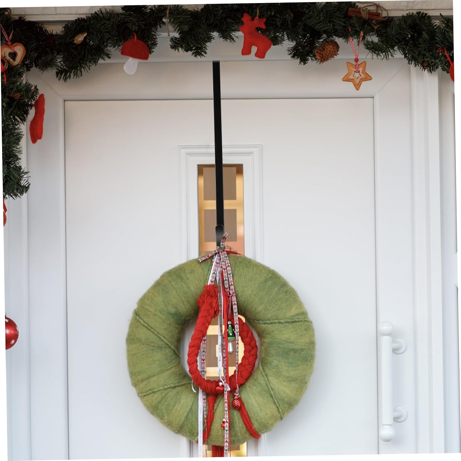 OSALADI Double-Sided Christmas Wreath Door Hook, Garland Hanging Hanger Over-the-Door, Metal Dual Hook for Holiday Decoration and Front Door Display