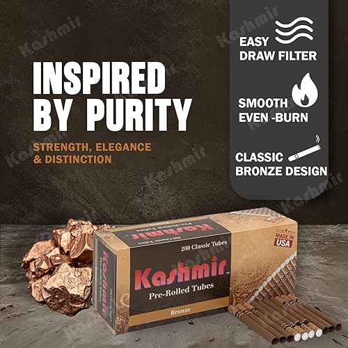 Miniatura 2 de Kashmir Tubos de cigarrillos de bronce tamaño King con filtros, 1000 tubos de cigarrillos vacíos para enrollar, sabor suave, 5 cajas de 200 tubos de