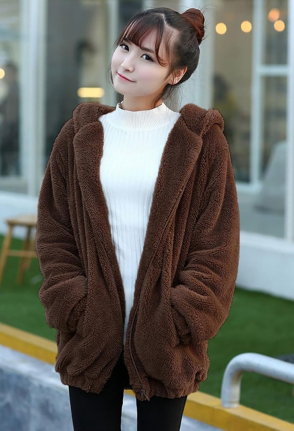 YUNZLAN Fluffy Fashion Tail ears Hoodie For Women Girl,Winter Warm Plush Sweatshirt Sweater Animal Jacket Hoodies - Image 5