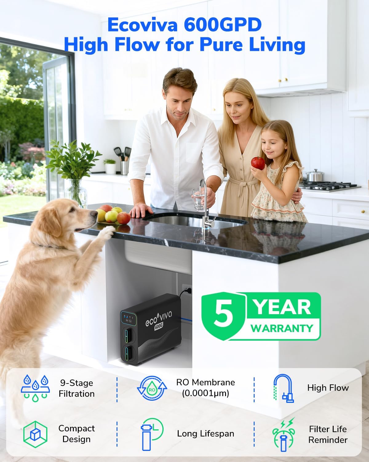 Ecoviva Reverse Osmosis Water Filter Under Sink System - E6 600GPD Tankless RO, 5" Ultra-Thin Design for Small Spaces 9-Stage Reduces TDS & Softens Water - Ideal for Apartment, Kitchen & Dormitory image 2