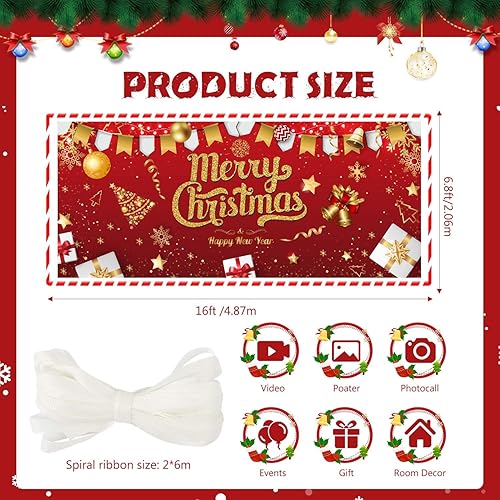 Miniatura 4 de Pancarta navideña de 7 x 16 pies, decoración de puerta de garaje doble, pancarta colgante grande de fondo de Navidad para exteriores, interiores,