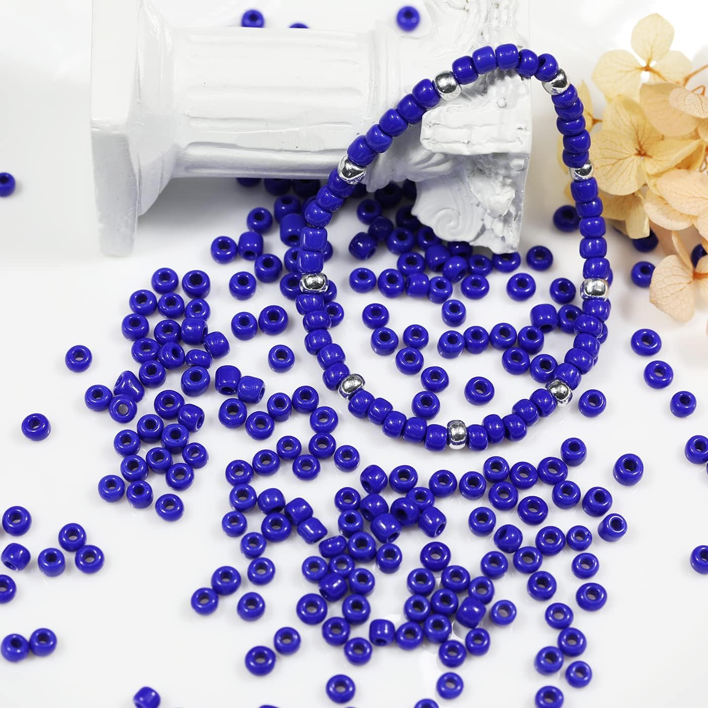 Bala&Fillic Opaque Dark Blue Color 4mm Seed Beads About 1200pcs/100Grams in Bag, 6/0 Glass Craft Beads for Making Bracelet and Necklace (Dark Blue -4mm) - Image 3